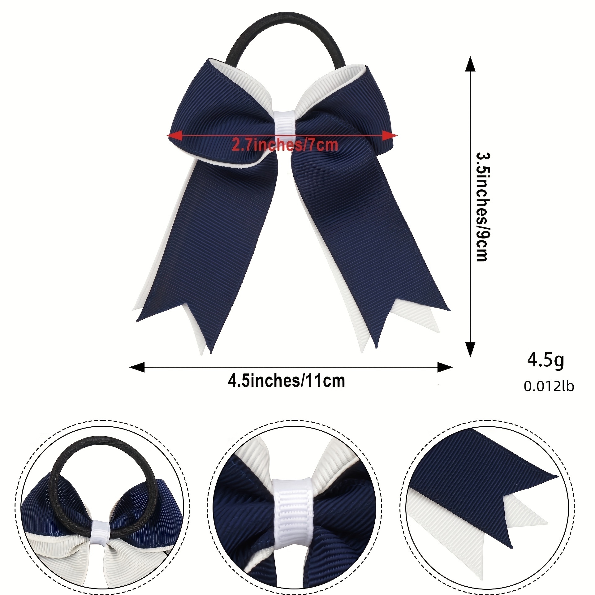 8 Large Bows Hair Ties Blue Cheer Bows Hair Rubber Bands Ponytail Holder  Bowknot Ribbon Hair Ropes Cheerleading Bow Hair Accessories for Women