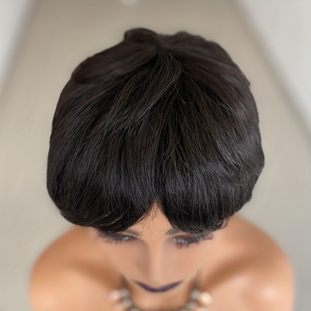 Short Pixie Cut Wigs With Bangs Human Hair Glueless Brazilian Full Machine Wig