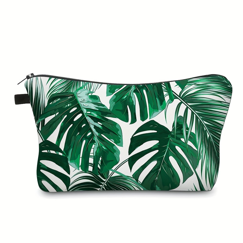 

Simple Leaves Print Cosmetic Bag, Lightweight Clutch Coin Purse, Zipper Portable Makeup Pouch