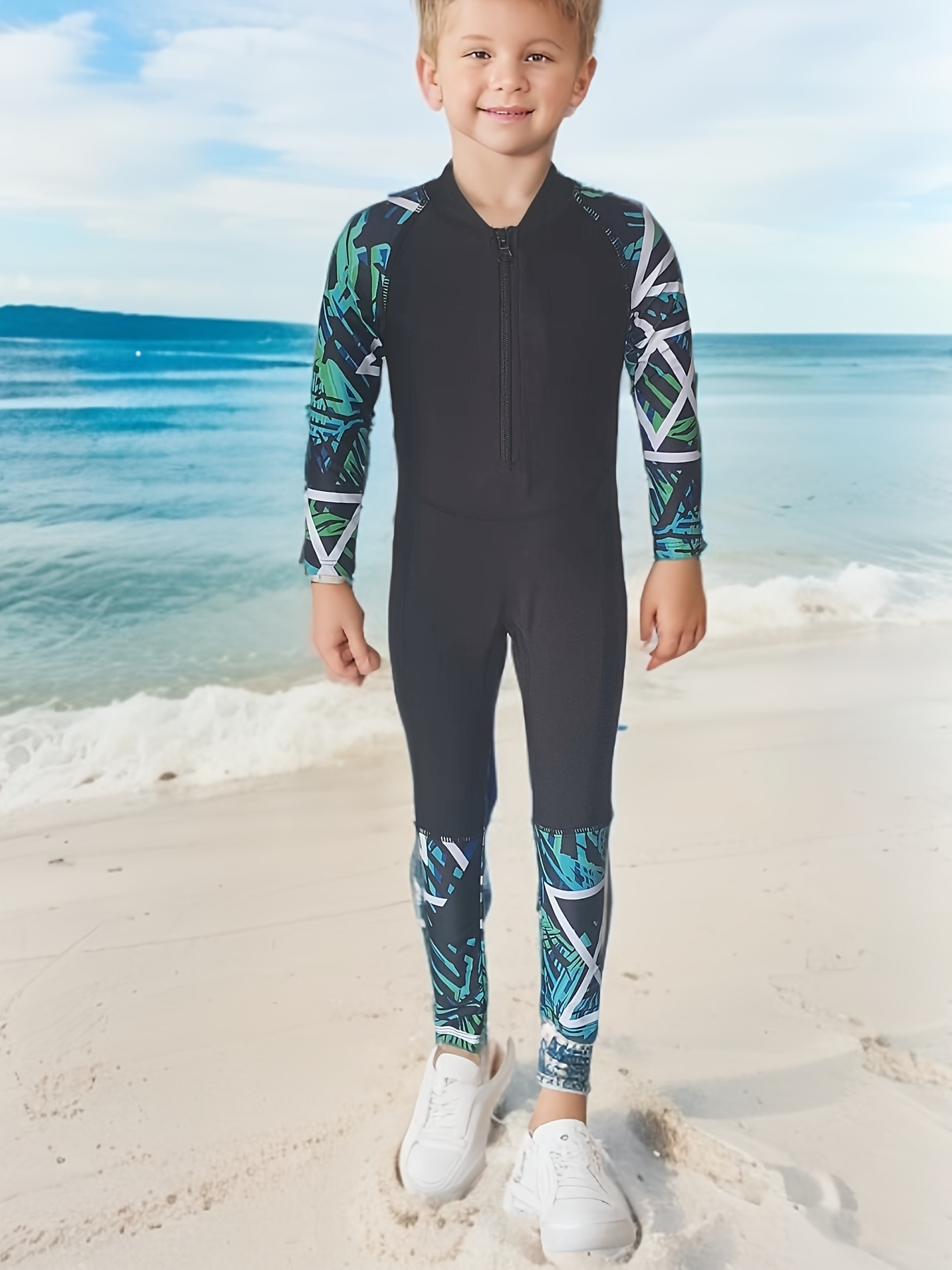 One Piece Swimsuit Full Long Sleeve Swimwear Diving Bathing Suit Kids Girls  Boys
