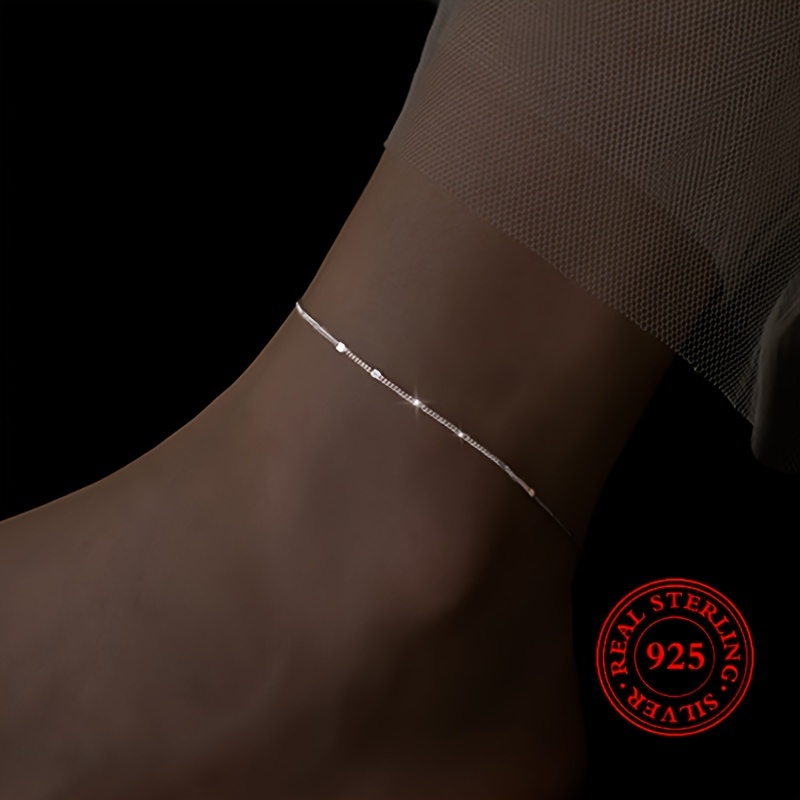 

S925 Sterling Silver Geometric Spacer Anklet Exquisite Minimalist Vacation Style Women's Anklet Jewelry 1.45g/0.051oz