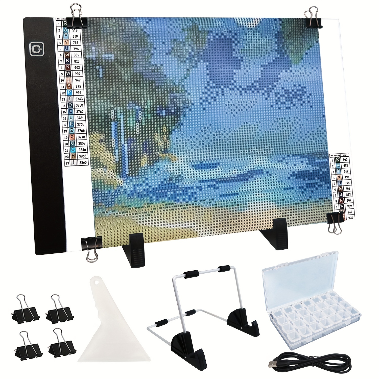  A4 LED Light Pad for Diamond Painting, Super Bright USB Powered  Light Board Kit with Detachable Stand, and Black Pad Clip (Pad and Bag)