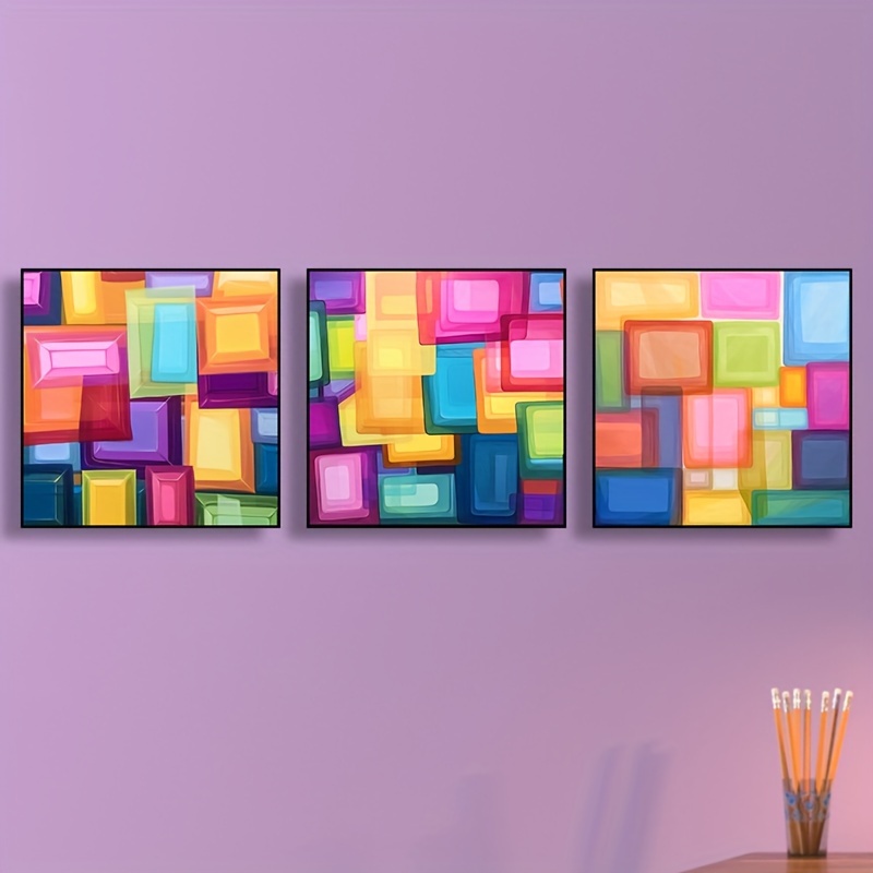 Wooden Framed Canvas Abstract Art Deco Style color Square - Temu