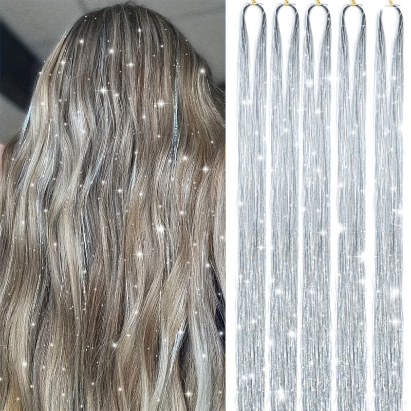 Haar klatergoud kit met 47 INCH 1200 strengen hittebestendige glitter klatergoud haarverlenging, sprankelende glanzende fee haaraccessoires voor vrouwen meisjes kinderen festival feest verblinding