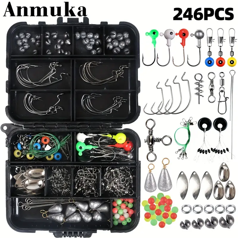 246pcs Complete Fishing Tackle Set with Hooks, Swivels, Sinkers, Lures, and  Jigs for Sea and Rock Fishing