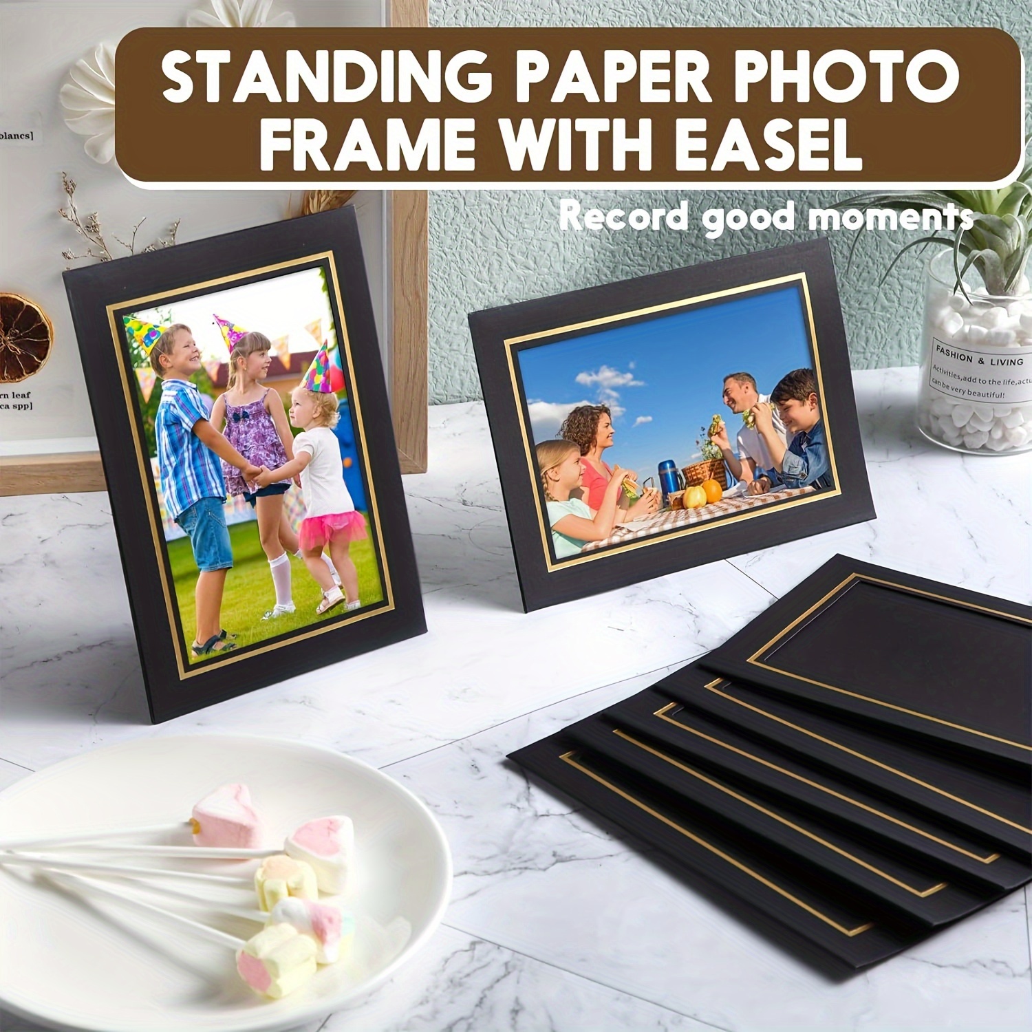 50-Pack Paper Picture Frames 4x6 Easel with Stand, Kraft Paper