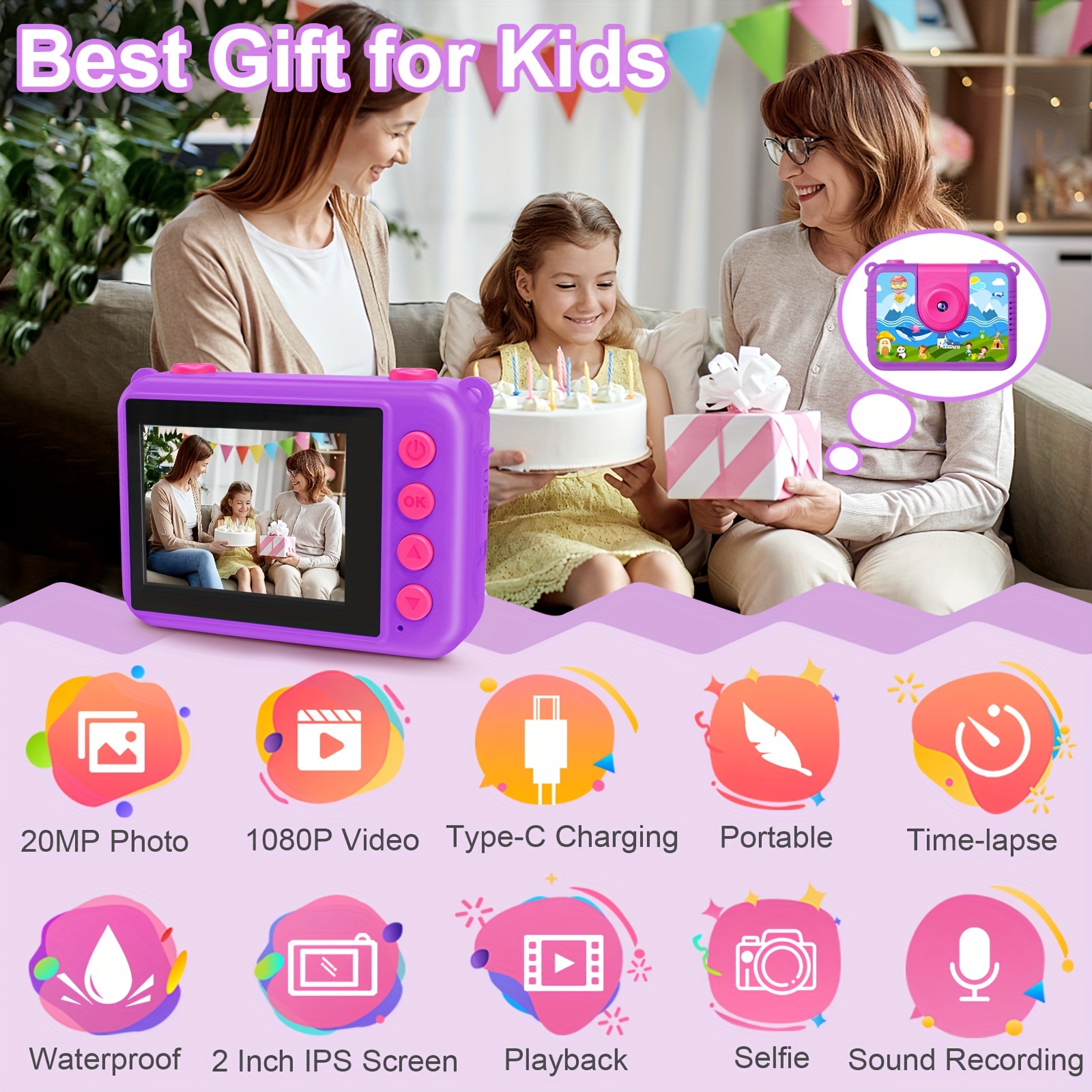 Fotocamera Impermeabile Per Bambini - Fotocamere Subacquee Digitali Da 12  MP Per Bambini Ragazze Ragazzi Età 5 6 7 8 9 10 11 12 Anni Migliori Regali