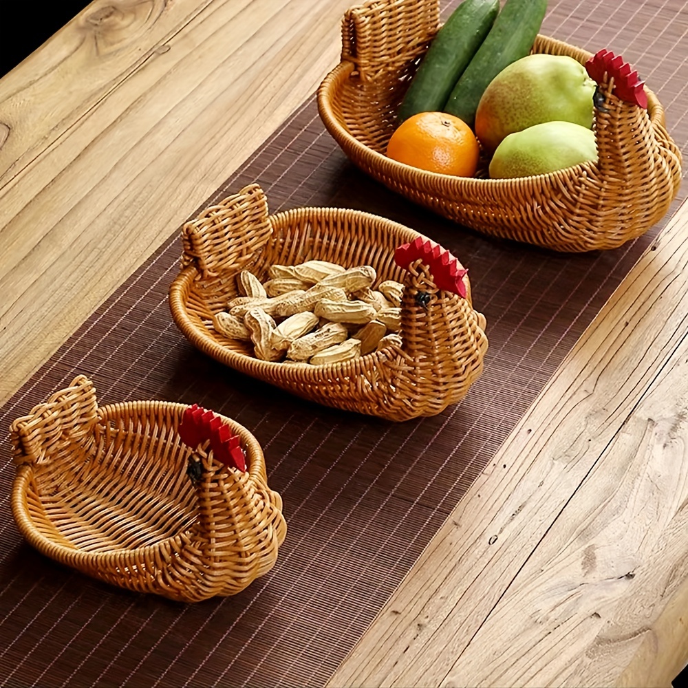 Nordic Wooden Rural Fruit Basket Handmade Picnic Basket Bread Pumpkin  Baskets with Handle Kitchen Storage Decorative