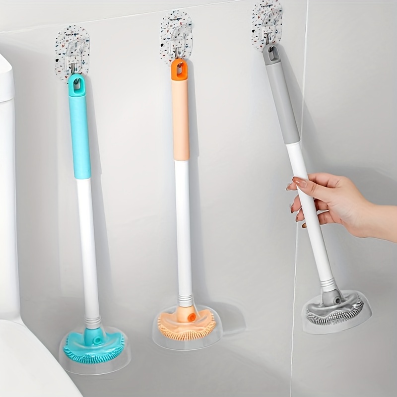 Gray Silicone Toilet Brush Set With Wall-mounted Stand, No Dead Angle  Cleaning For Household Bathroom