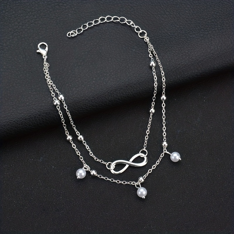 Men's Double Layer Anklet for Summer, 8 Shape Design, Pearl Accent
