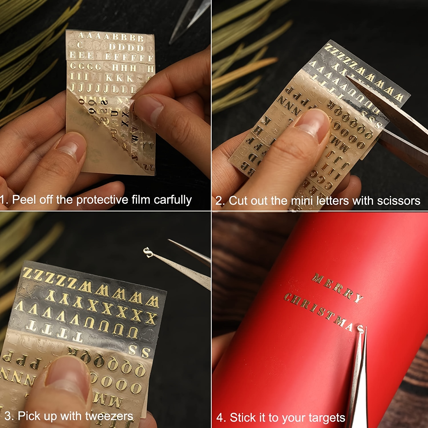 Olycraft 8 feuilles mini autocollants en métal alphabet et chiffres  autocollants lettres en métal auto-adhésifs