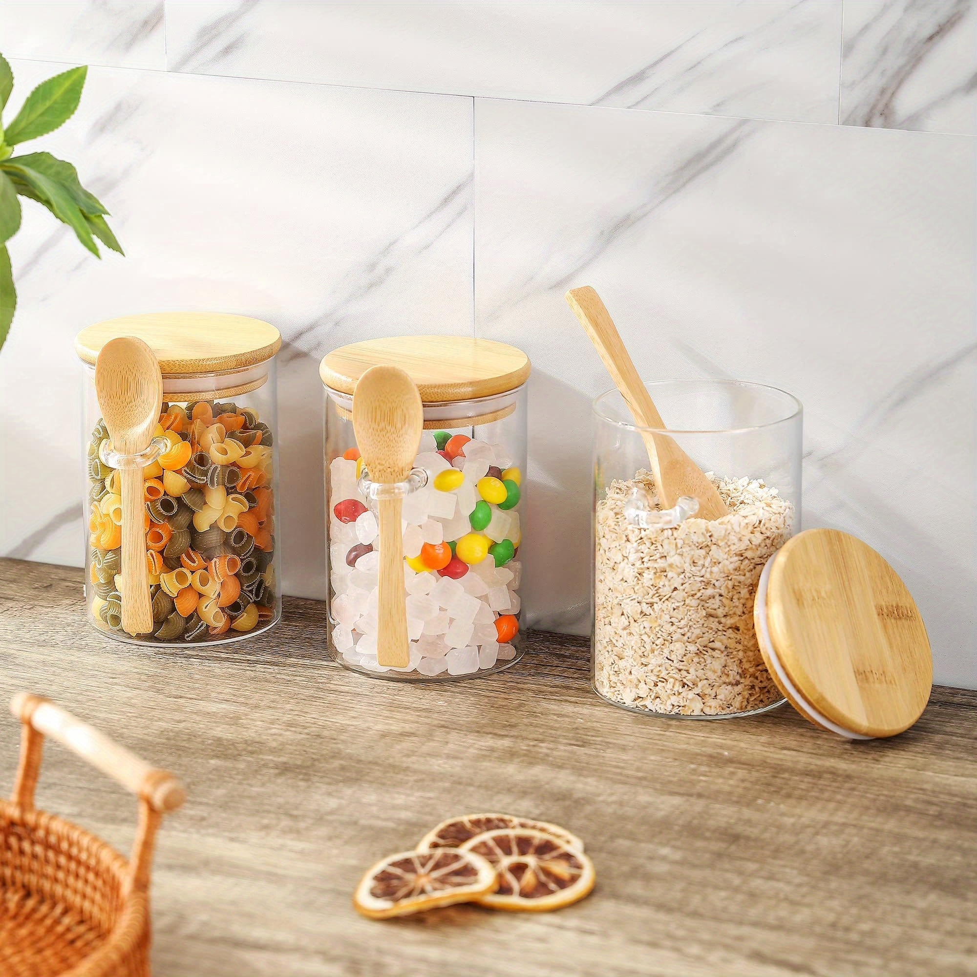 Glass Jar With Lid And Spoon Glass Jars With Bamboo Lids - Temu