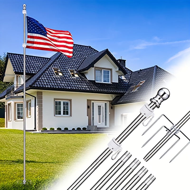 

1pc Ground Flag Poles For Outside House 1" Free Flag Pole For House With 5 Prong 9ft Yard Flag Stand For Outdoor, Wind Resistant & Rustproof Without Flag