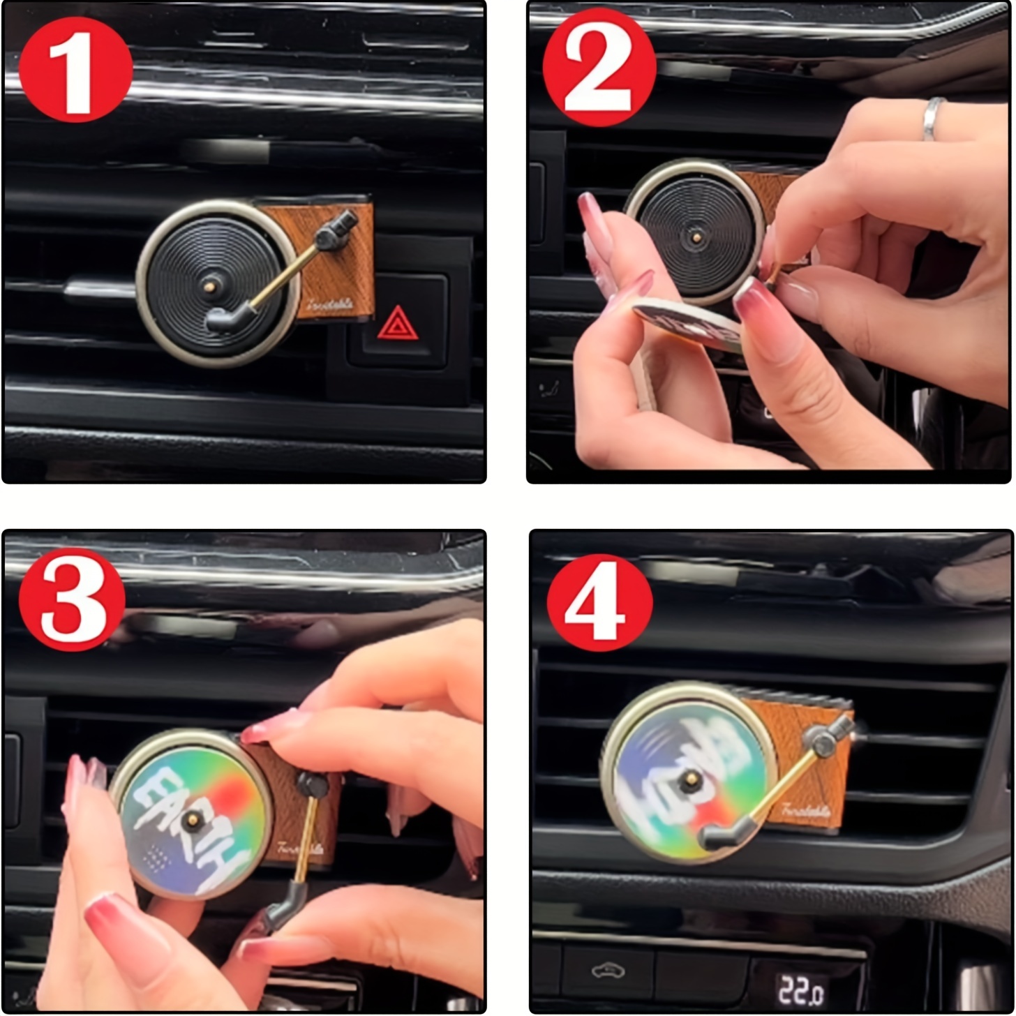 MAKE IT SPIN Turntable Car Air Freshener Air Outlet Aromatherapy Aroma Car  Perfume Diffuser Record Player 3 Scented Pieces 