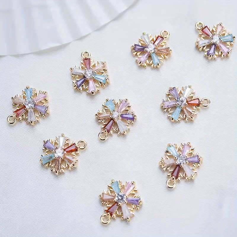 1Box 10pcs Golden Snowflake Charms, Cubic Zirconia Christmas Charm Pendants, for Crafting Bracelet Necklace Jewelry, Jewels Making,Temu