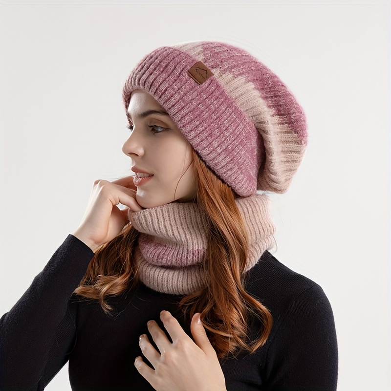 Scarf Slouchy Beanie Set For Women Trendy Tie Dye Knit Hats Fleece