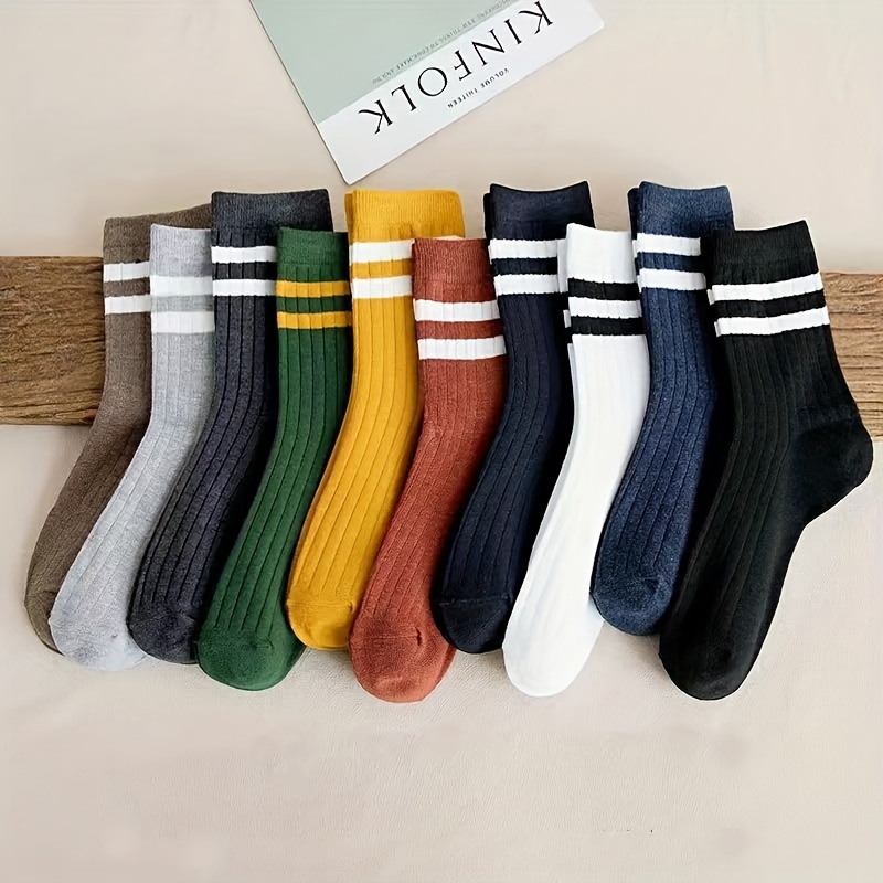 5pairs/lot Fashion Cotton Men Socks 2 Stripes Long Crew Socks Casual Sport Happy  Socks Man Autumn Winter Meias Calcetines Hombre - AliExpress