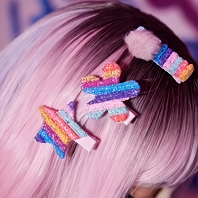 6 Pcs/Pack Colorful Star Shape Glitter Metal Snap Hair Clips Girls' Cute  Barrettes Hair Clips Hair Accessories