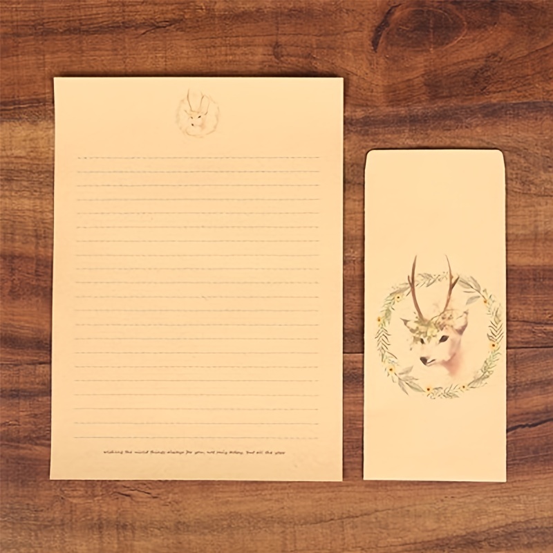 Retro Kraft Paper Letter Paper Forest Style Small Fresh Deer - Temu
