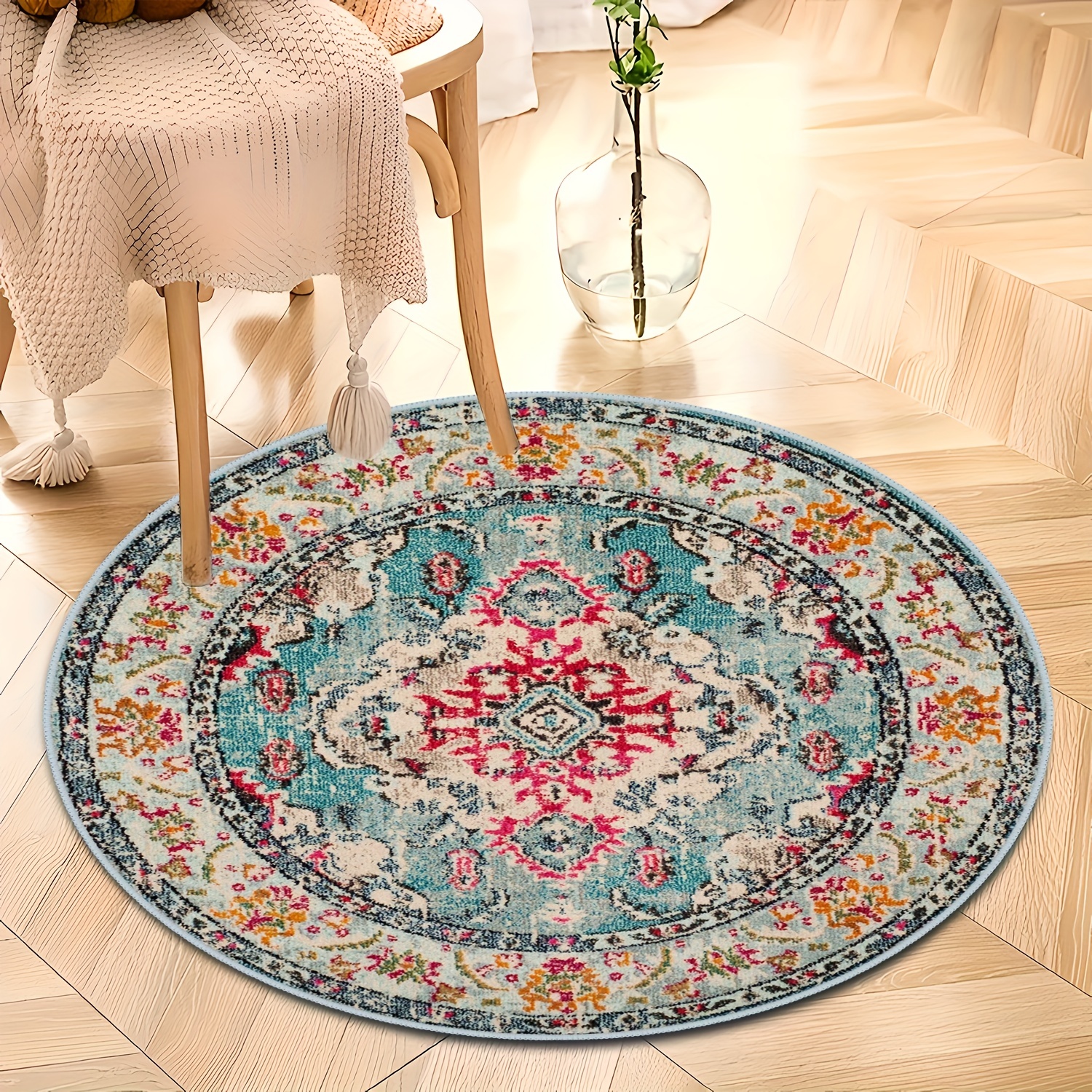 HoaMoya Colorful Cowboy Boots Hats Round Area Rug Blue Board Circle Rug  Carpet Circular Rugs Non Slip Mat for Kitchen Living Room Bedroom  Decoration 2
