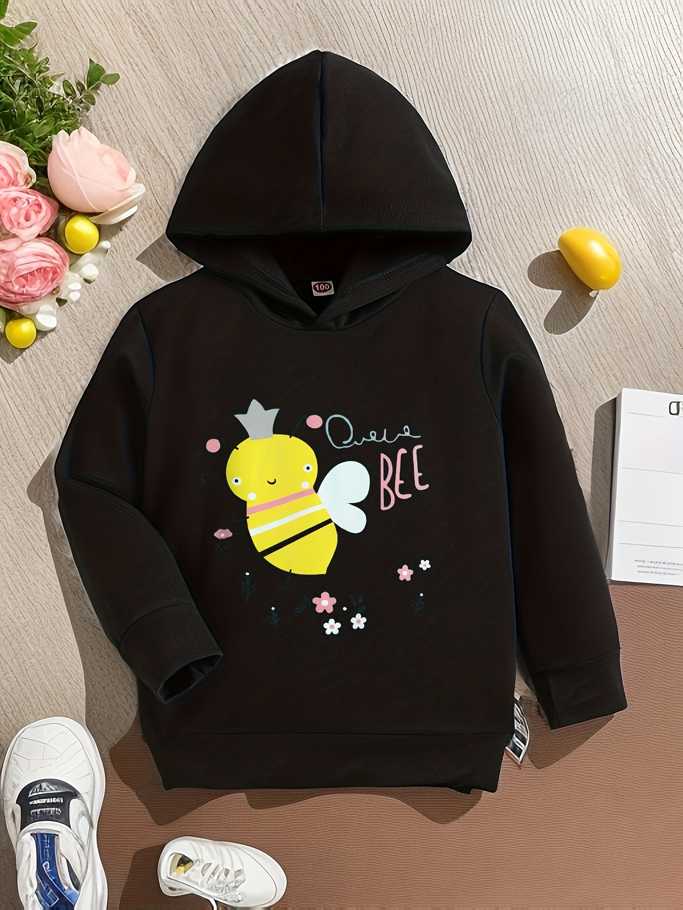 Cute Bee Print Hoodies For Girls, Graphic Hoodie, Comfy Loose
