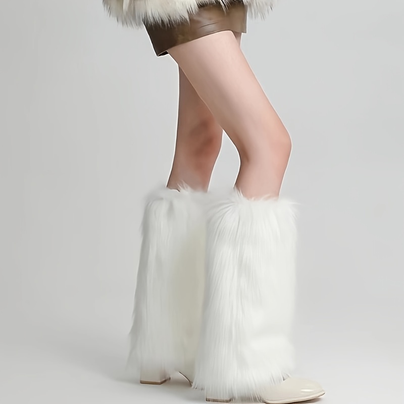 Faux Fur Solid Leg Warmers Y2k Thickened Knee High Socks - Temu