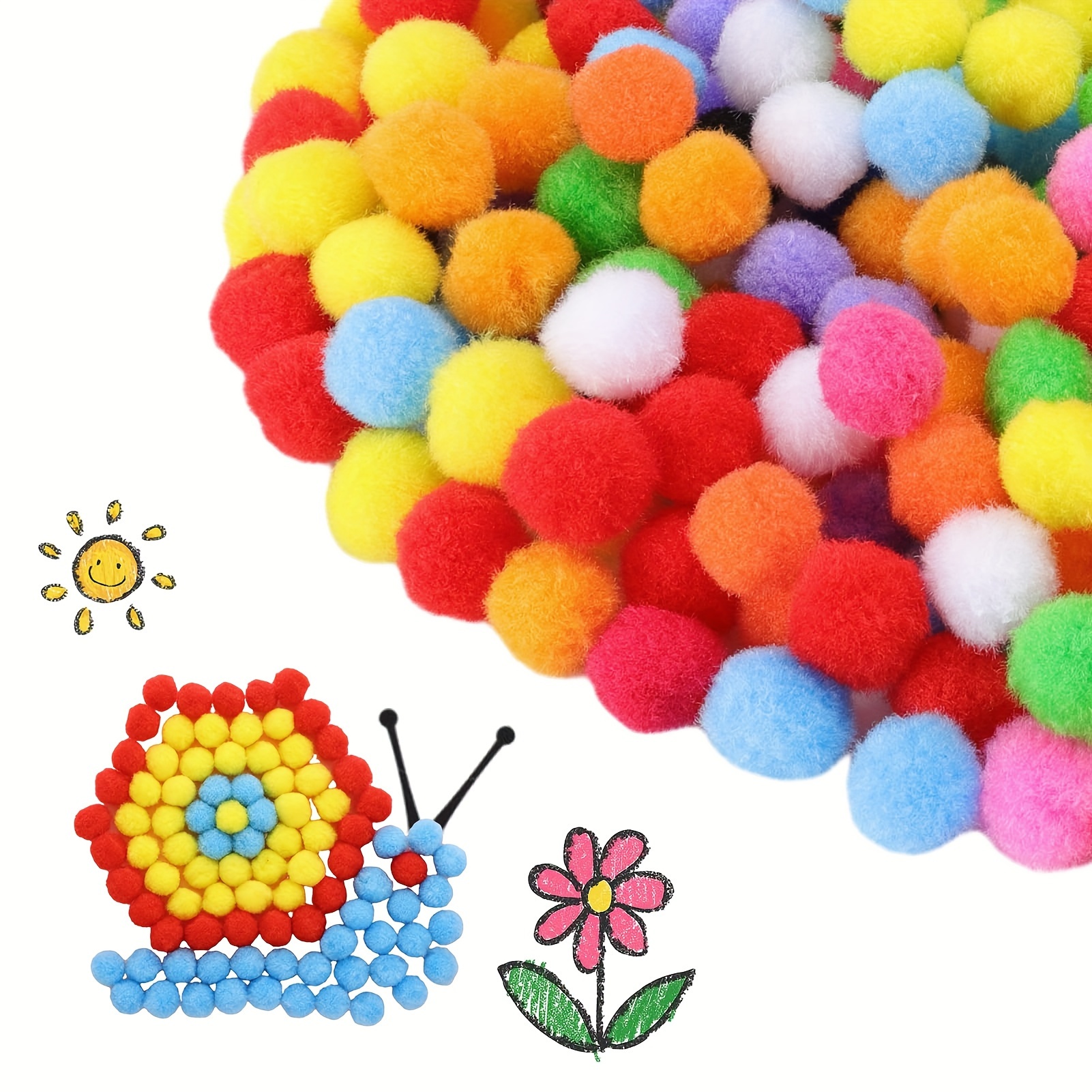 Caydo 300 Pieces 1 inch Assorted Pompoms Multicolor Arts and Crafts Pom Poms Balls for DIY Art Creative Crafts Decorations