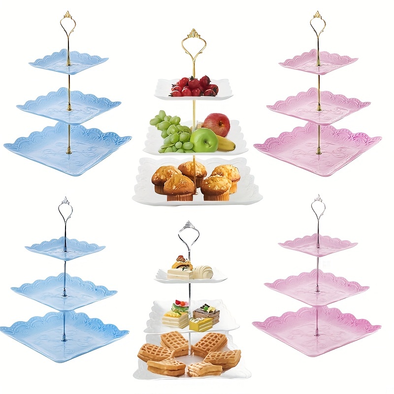 Round Cup Cake Tower Tree Display  Tier Pastry Plastic Dessert Holder  Dessert Tower Tray for Candy Fruit Donuts Cake Frozen Ice Cubes Blue Art - 1