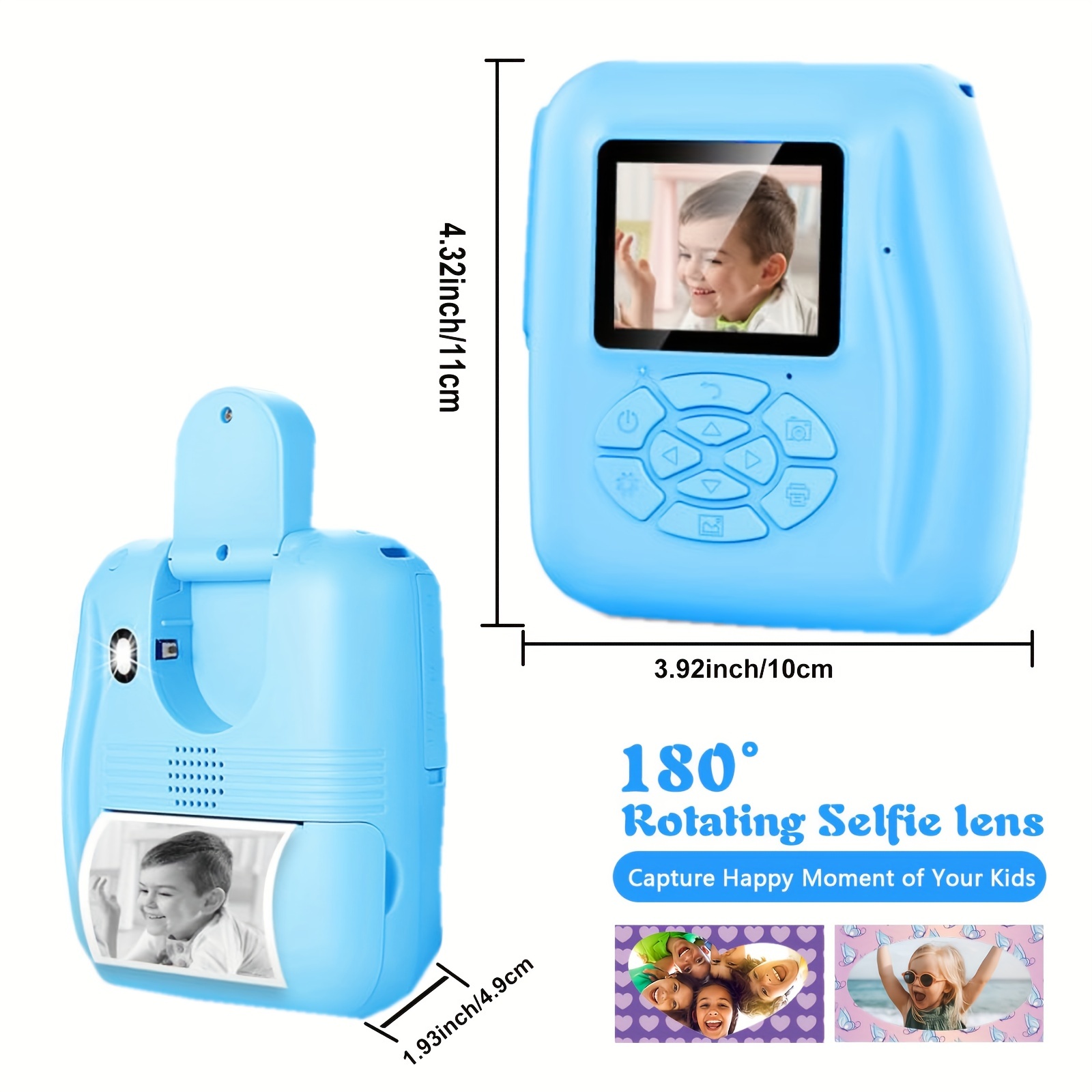 Cámara instantánea, cámaras Polaroid 2.0 pantalla ''1080P HD cámara de  impresión digital para niños de 3 a 12 años, videocámara de selfies,  juguete pa