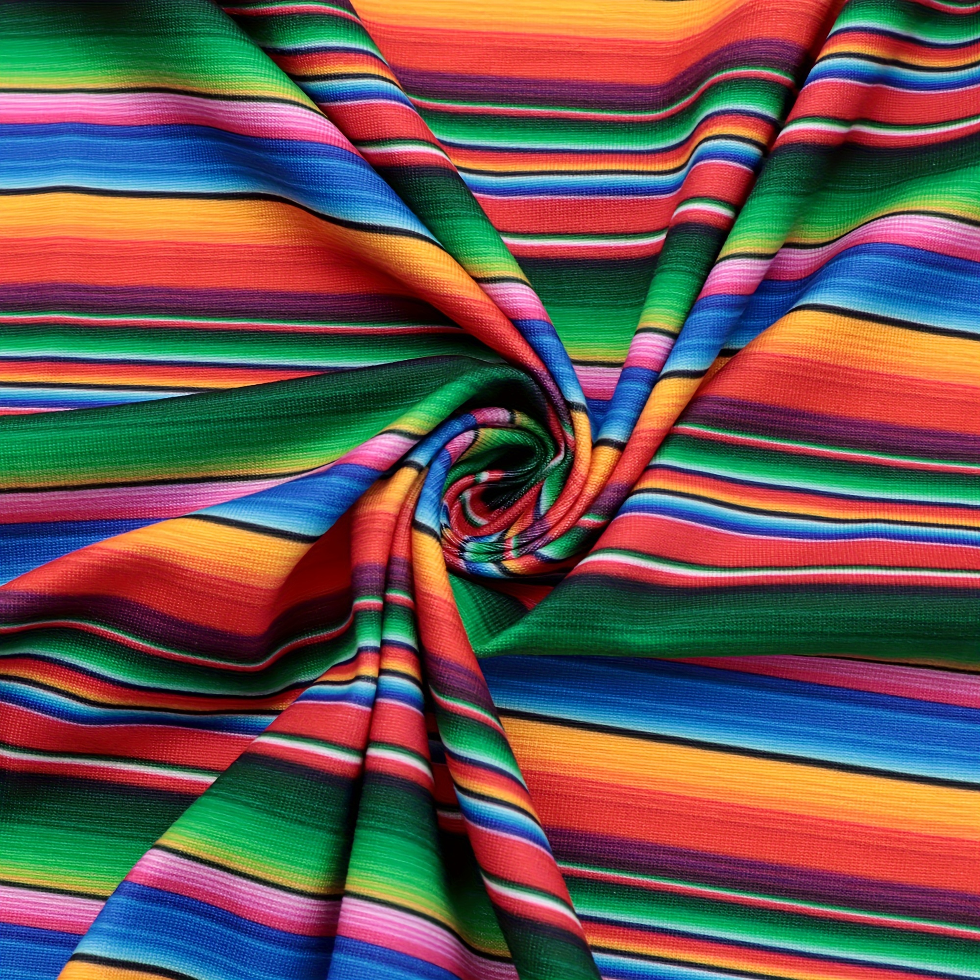 

1pc Colorful Ethnic Stripe Printed Double Brushed Polyester Fabric Soft Smooth 4 Way Stretch Knit Fabric For Dress Sewing