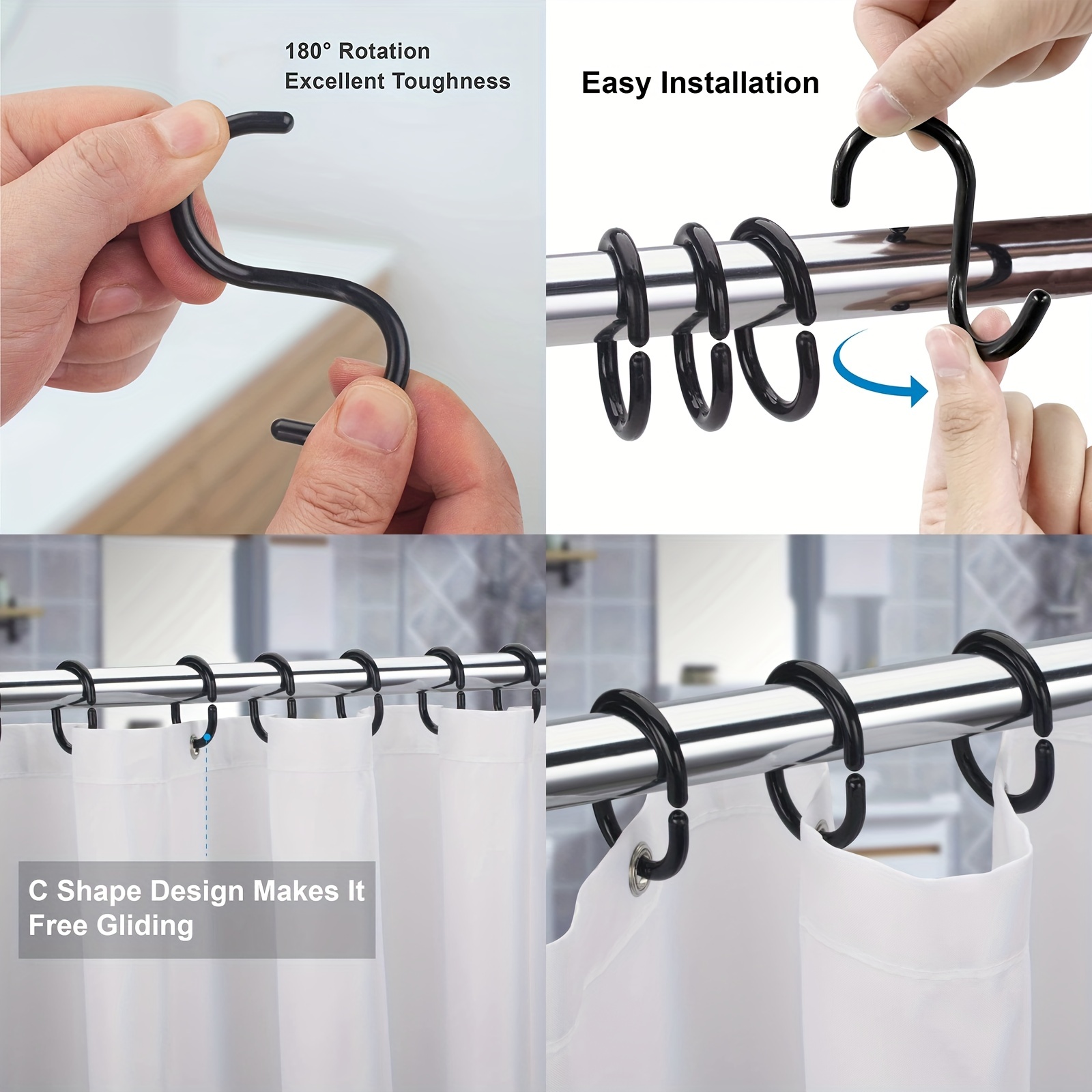 Shower Curtain Hooks Shower Rings Curtain Double Glide - Temu