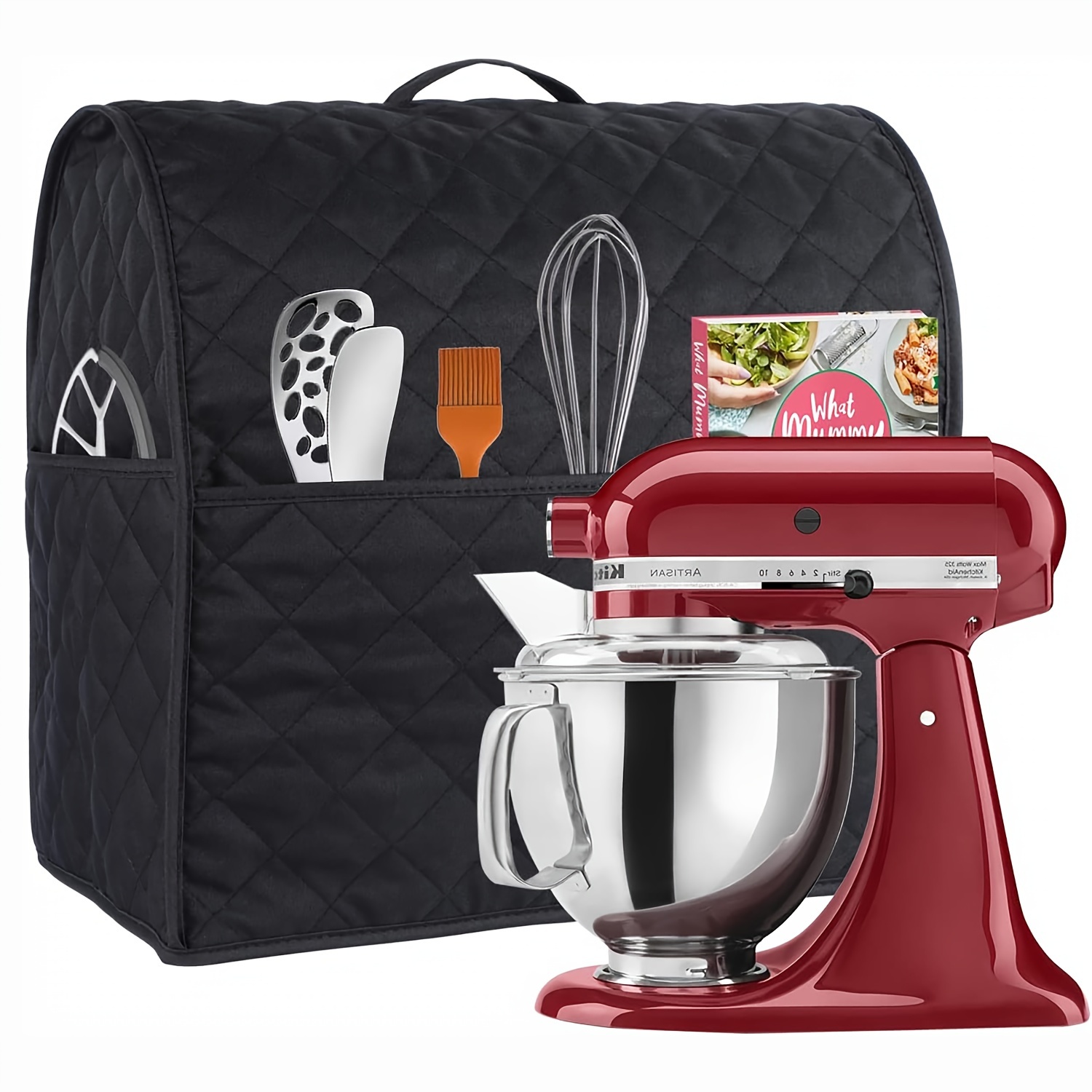 Stand Mixer Cover for KitchenAid Tilt-Head 4.5-5 Quart Mixers with Accessory Pockets and Handles, Black, Coffee, or Purple