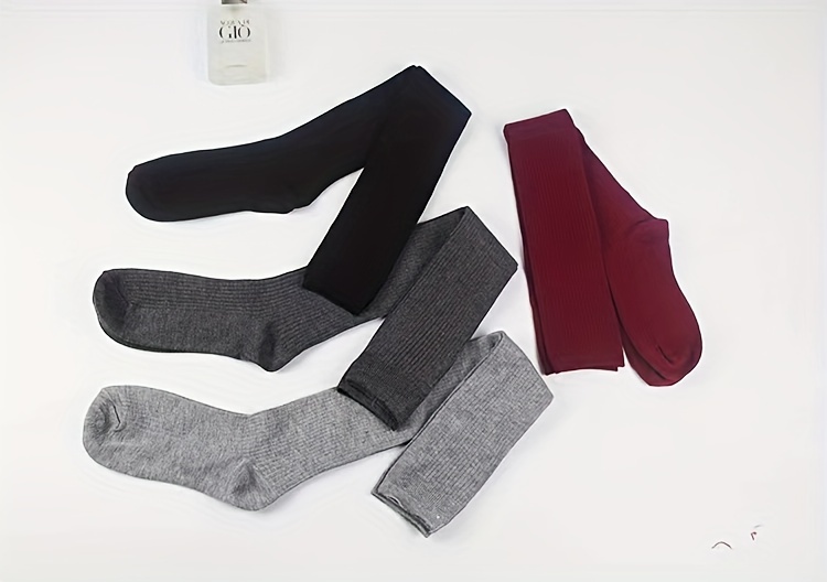 1 Pair Women's Over-the-Knee Ribbed Socks - Stackable Design, Solid Color (Navy/Grey/Burgundy), All-Season Machine Washable for Casual & Formal Wear