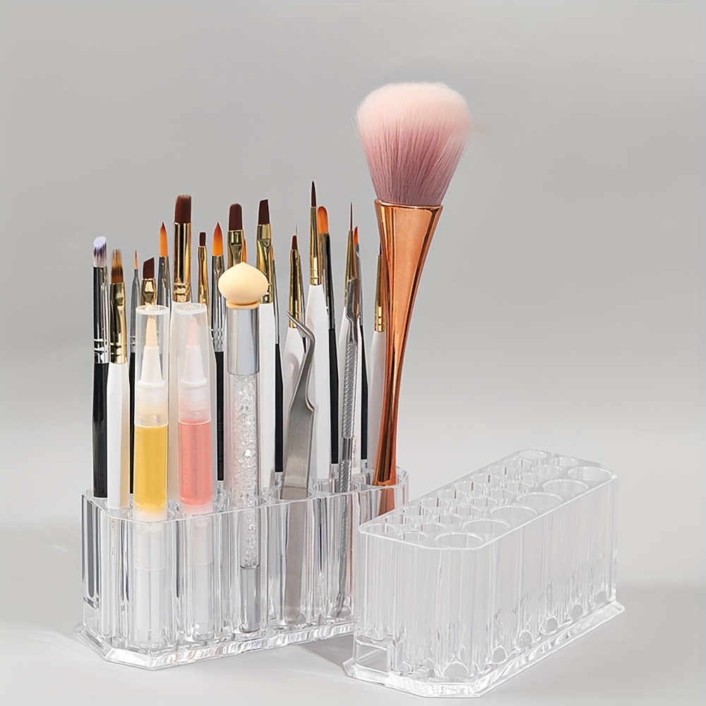4Slots Acrylic Makeup Brush Holder with Lid, Clear Makeup Brush Organizer  with W
