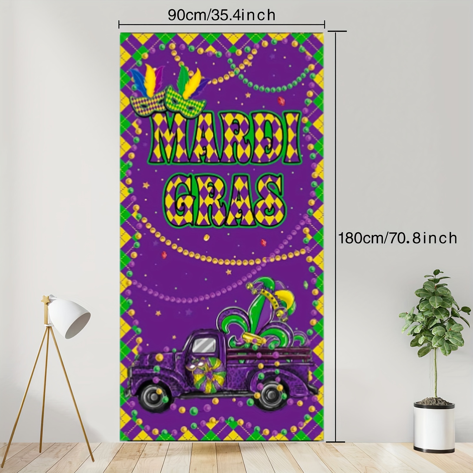 Mardi Gras Flag Happy Carnival Decoration Vivid Color and Purple