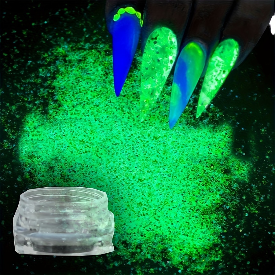 6 Box Luminous Chrome Nail Powder Glow In The Dark Pigment Phosphor Green  Blue Light Glitter For Nails Colorful Rubbing Dust Decoration Supplies