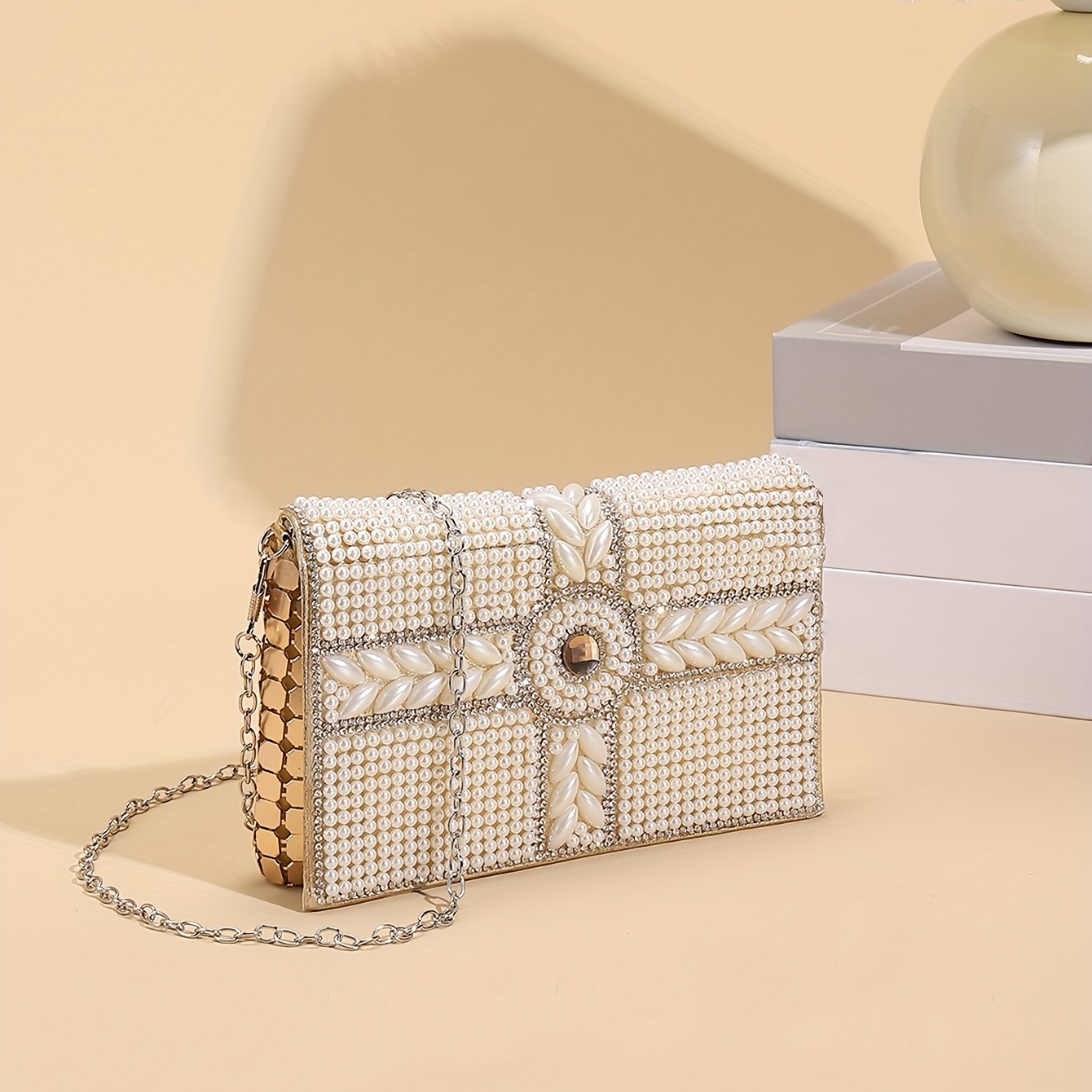 Beaded Pearl Evening Bag, Elegant Clutch Wedding Bag, Women's Box