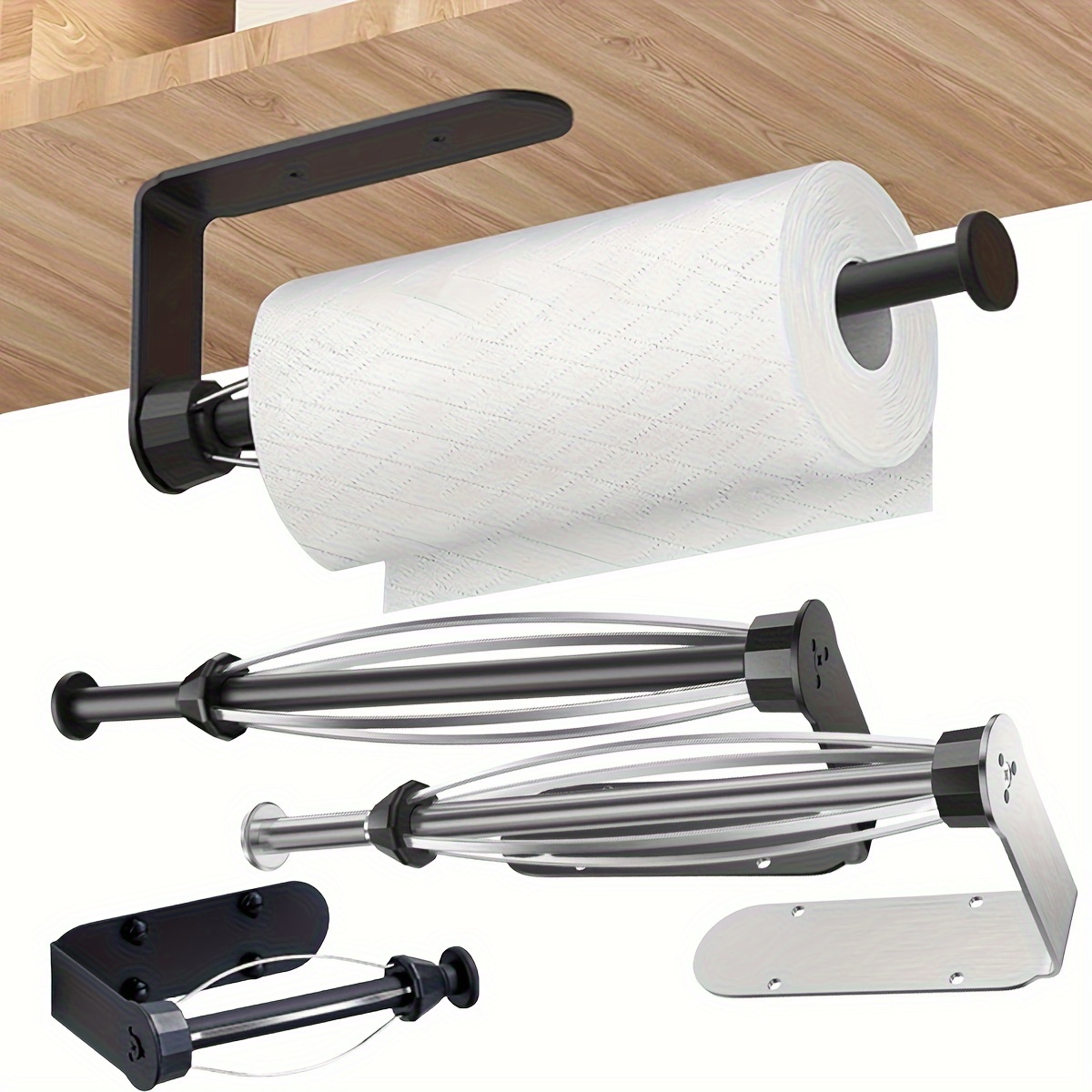 1pc Kitchen Cling Film Storage Rack, Cabinet Door Hook Paper Towel Holder,  Vertical & Horizontal Tissue Hanging Stand, Black/white