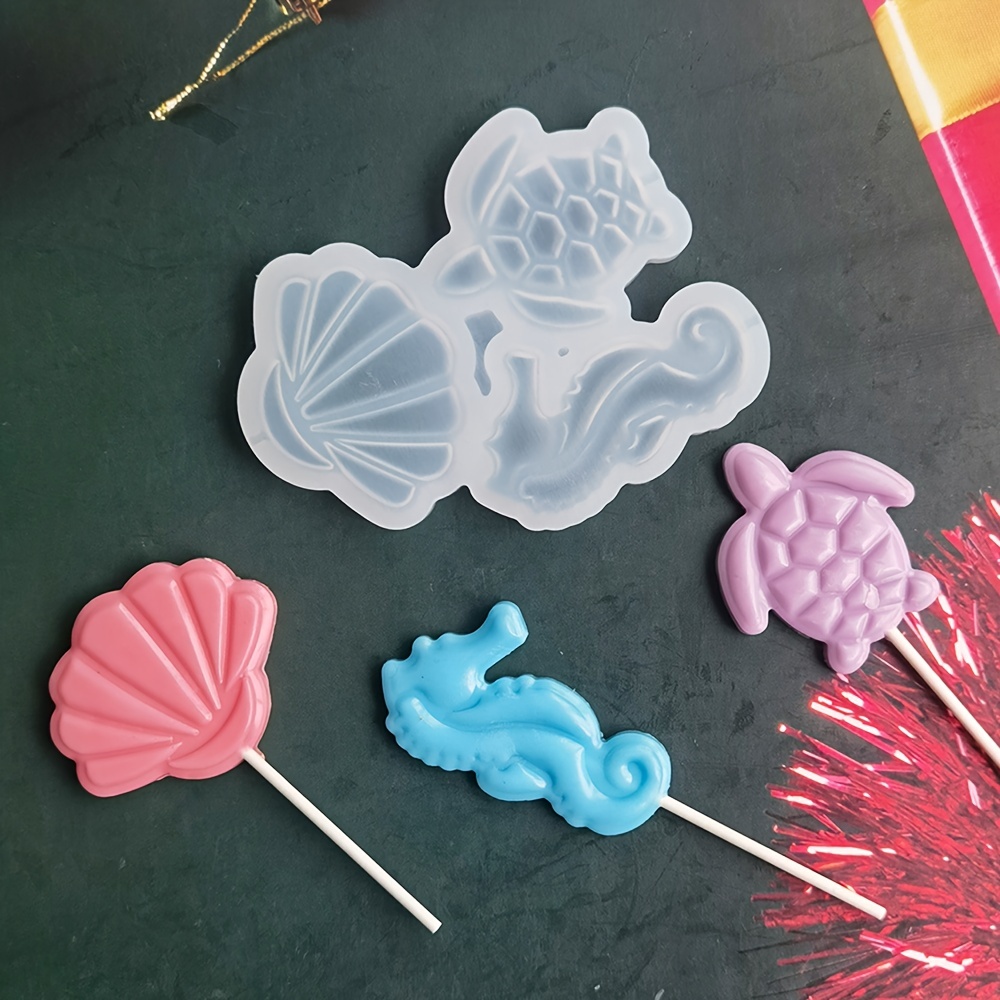 1pc Seahorse Shell Sea Turtle Shape Lollipop Mold DIY Silicone Starry Lollipop Chocolate Candy Mold Birthday Holiday Cake Decoration Tool