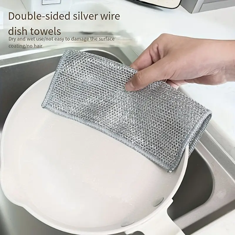 Scouring Pad Silvery Wire Cleaning Cloths Square Dish Cloths - Temu