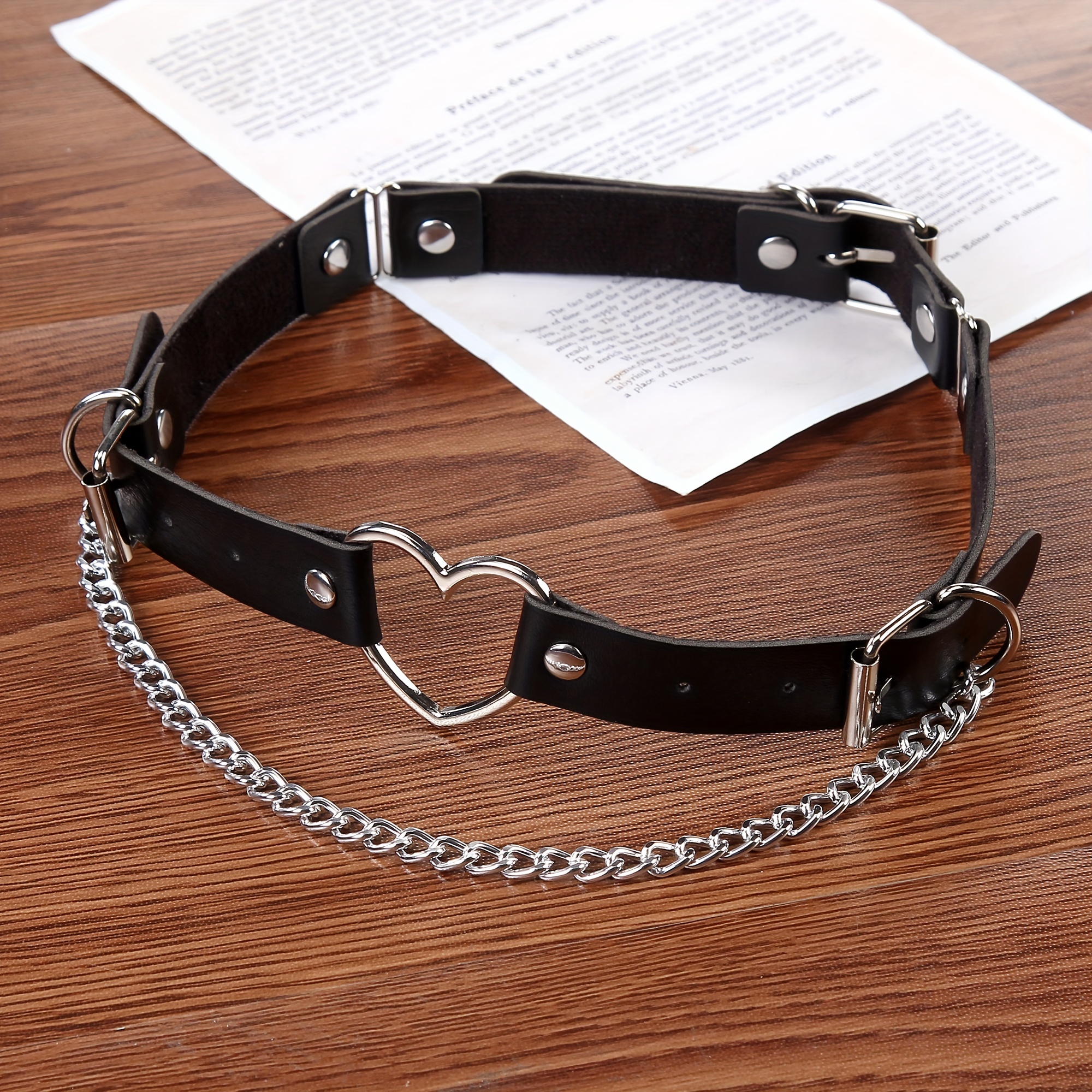 Punk Heart Pendant Leather Choker Collar For Men Women, Punk Silver Color  Chain Harajuku Collars Sexy Jewelry - Temu