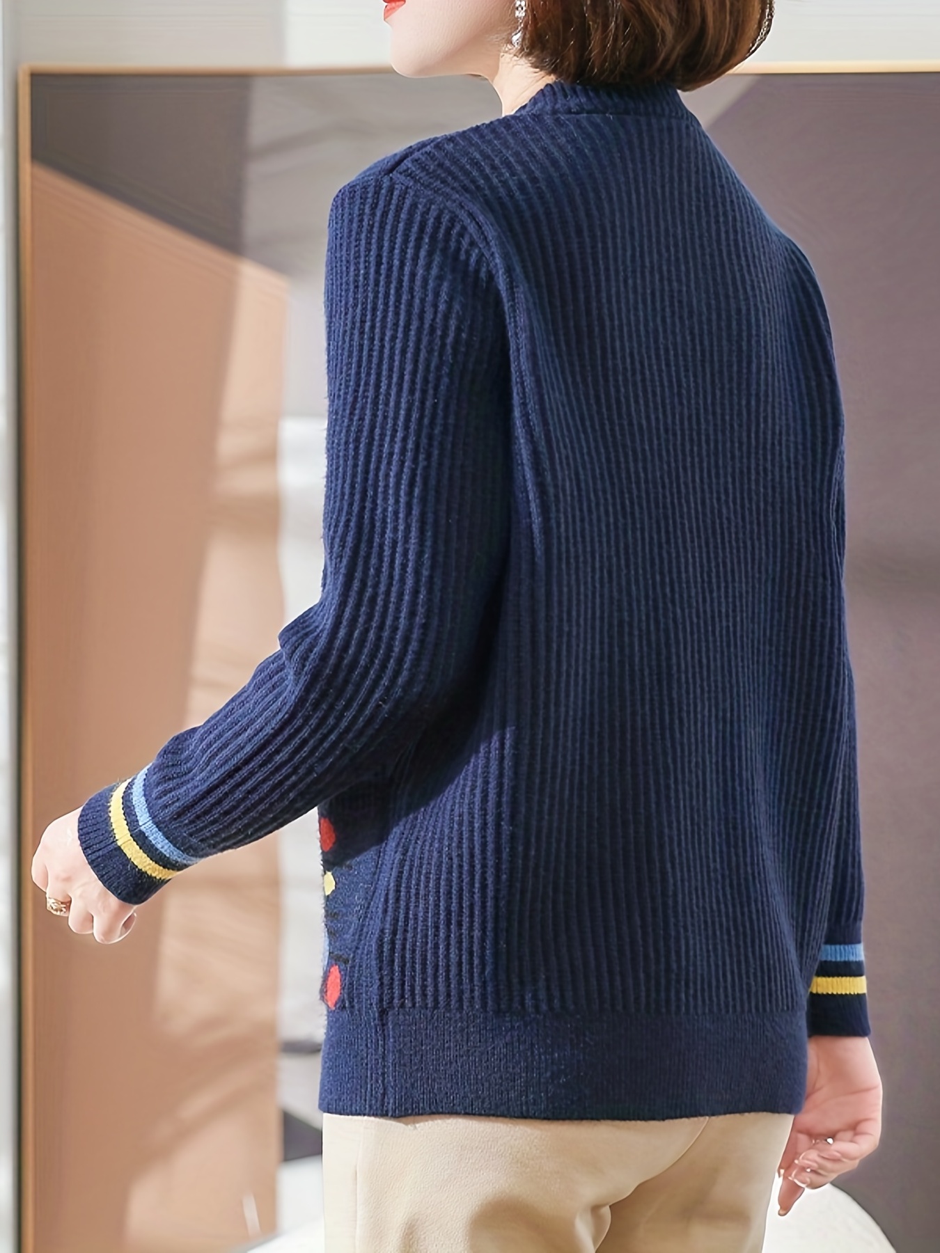 Graphic Pattern Button Down Knit Cardigan, Casual Long Sleeve Drop Shoulder  Sweater, Women's Clothing - Temu