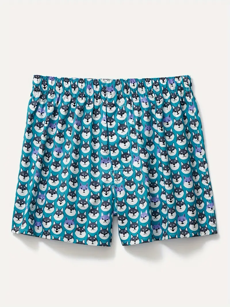 1pc Men's Fashion Cute Dog Print Boxers Briefs, 100% Cotton Breathable  Pants Underwear Boxer Shorts