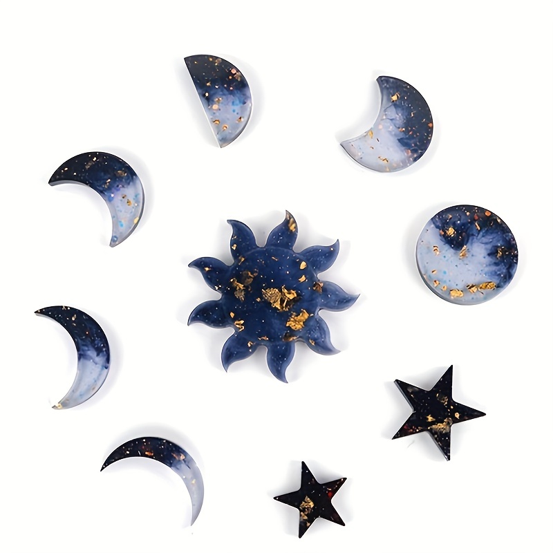 Molde de resina de fase lunar, molde de silicona con forma de estrella,  moldes epoxi de luna llena con accesorios, decoración para colgar en la  pared