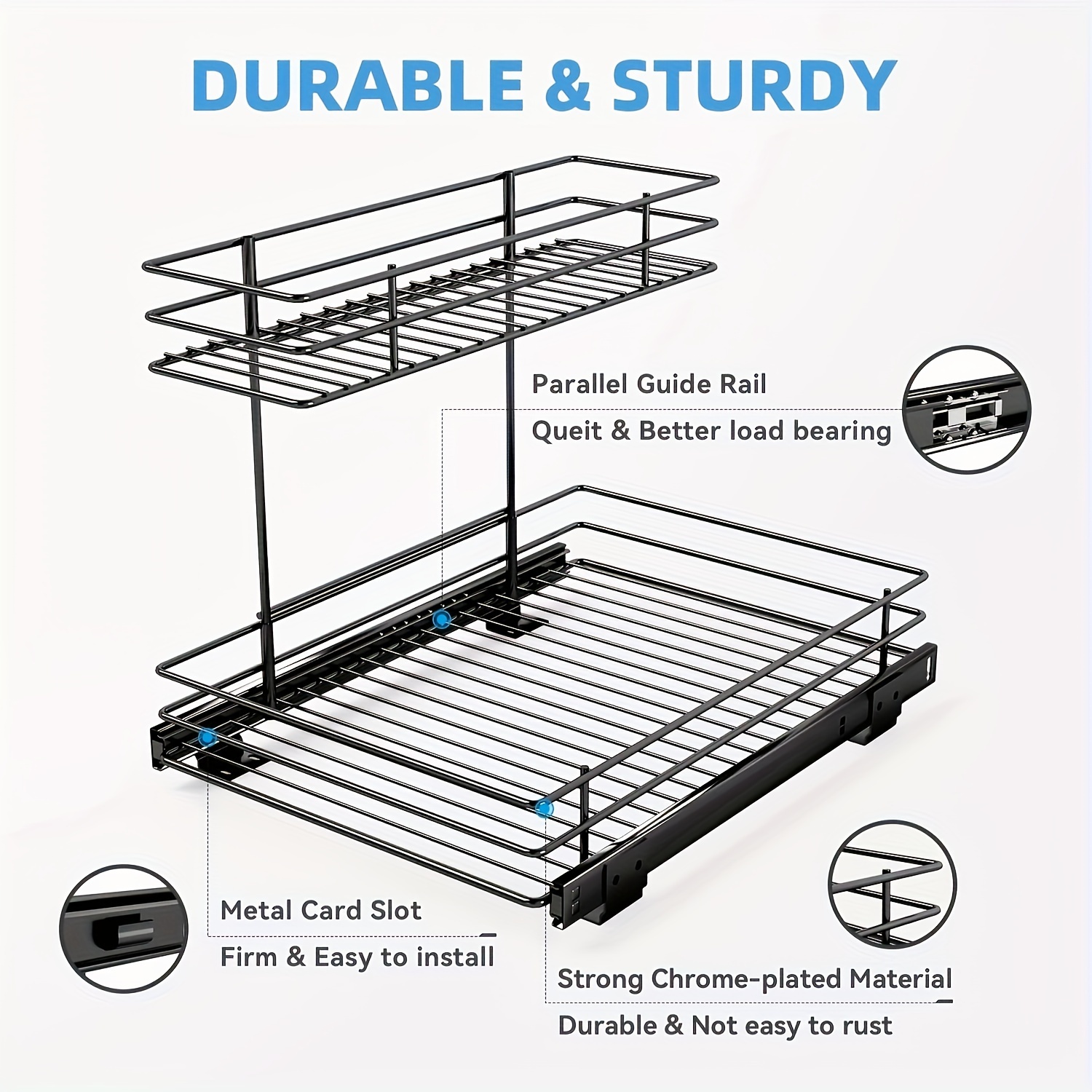 Pull Out Organizer, 2 Tier Under Kitchen Sink Organizers And Storage  Cabinet Slide Out Shelves, Pull Out Drawers For Kitchen Cabinets, X  16.5dx13h Inches, Black, Kitchen Supplies - Temu