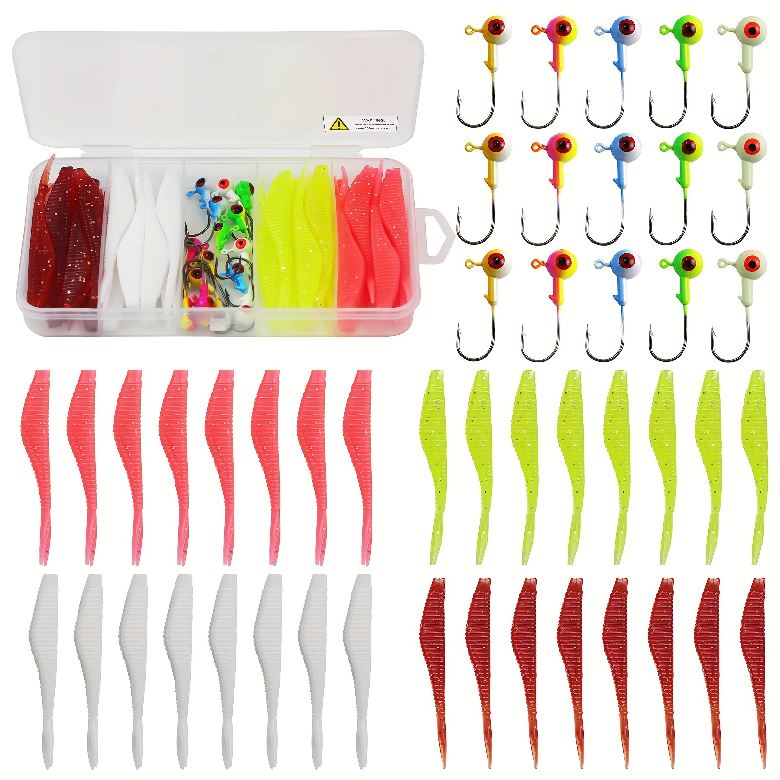 42/47pcs Artificial Needle Tail Soft Fishing Lures Kit, Plastic Colorful  Rubber Worm Baits With Fishing Jigs Hook, Fishing Tackle Kit For Bass Trout  S