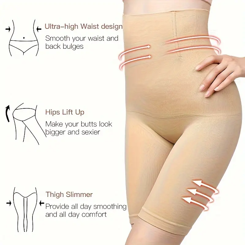 High Waisted Body Shaper Boyshorts Tummy Control Waist Slimming and Back  Smoothing Shapewear for Women, Beige, XS 