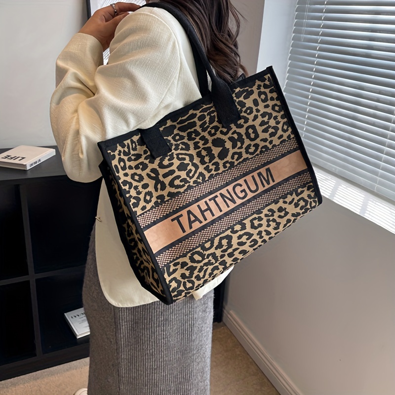 Fashion Leopard Print Tote Bag, Large Capacity Shoulder Bag, Women's Trendy  Handbag & Purse For Commute