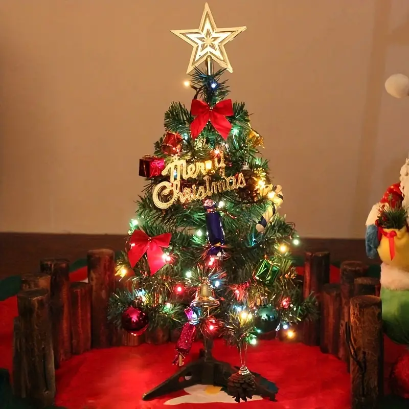 mini christmas tree artificial small desktop christmas tree with led light string and decorations for holiday home and office decoration details 1
