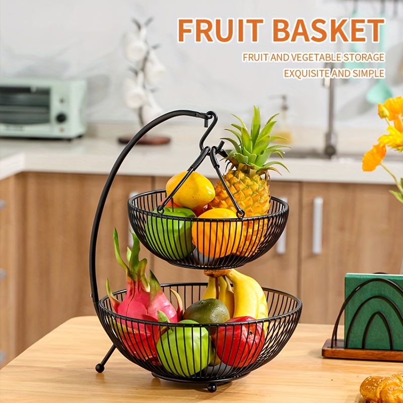 SAYZH Fruit Basket Bowls Stackable Vegetable Storage with Banana Tree  Hanger Stand for Kitchen countertop, Metal Wire Basket for Bread